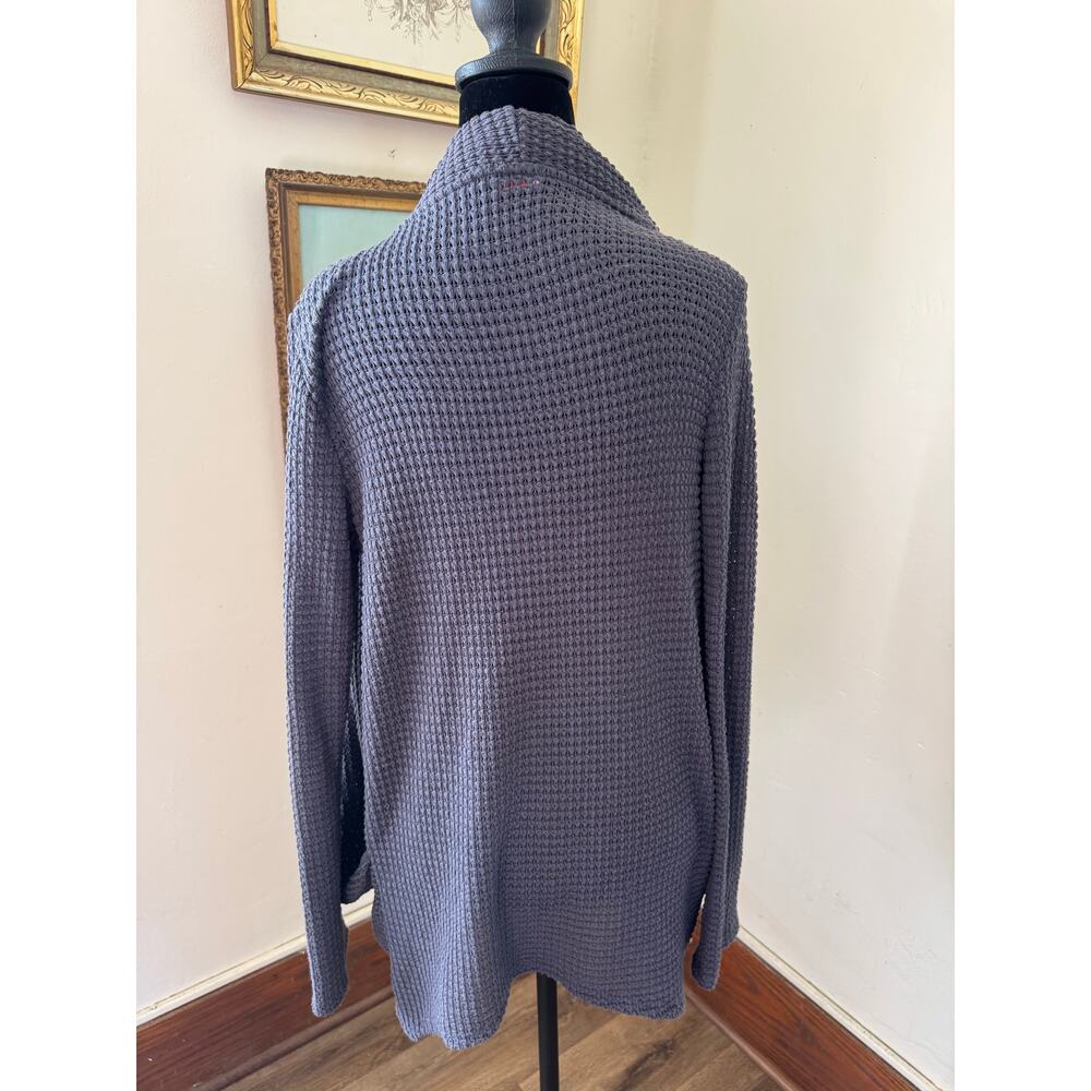Pixley Gray Waffle Knit Open Cardigan Shawl Collar Pockets Size M - Picture 4 of 6